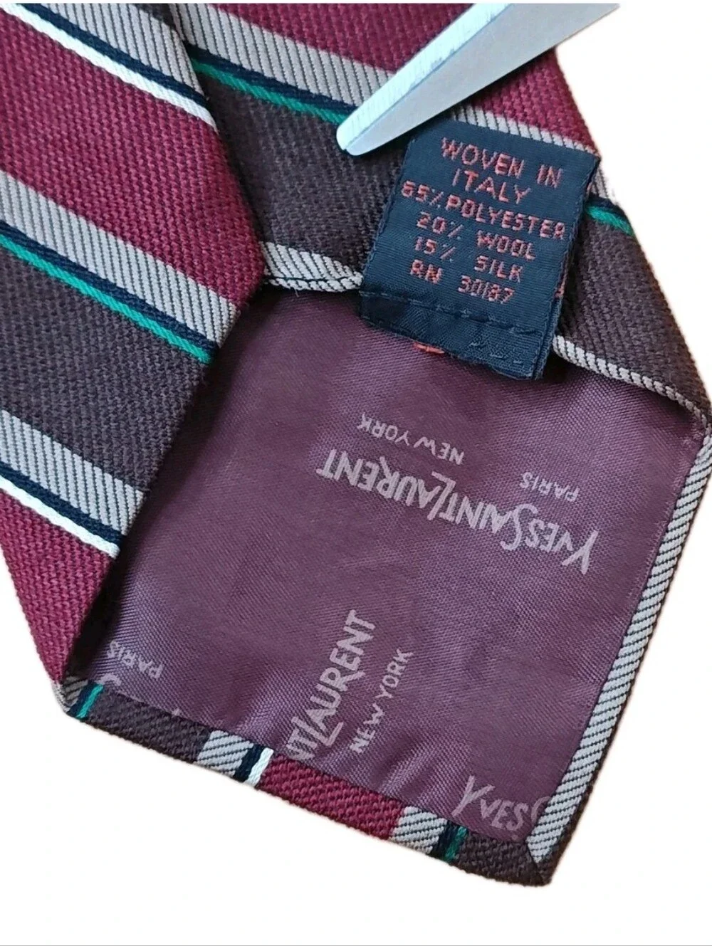 Vtg Yves Saint Laurent Devereaux Styles Italian Wool Silk Repp Neck Tie Striped